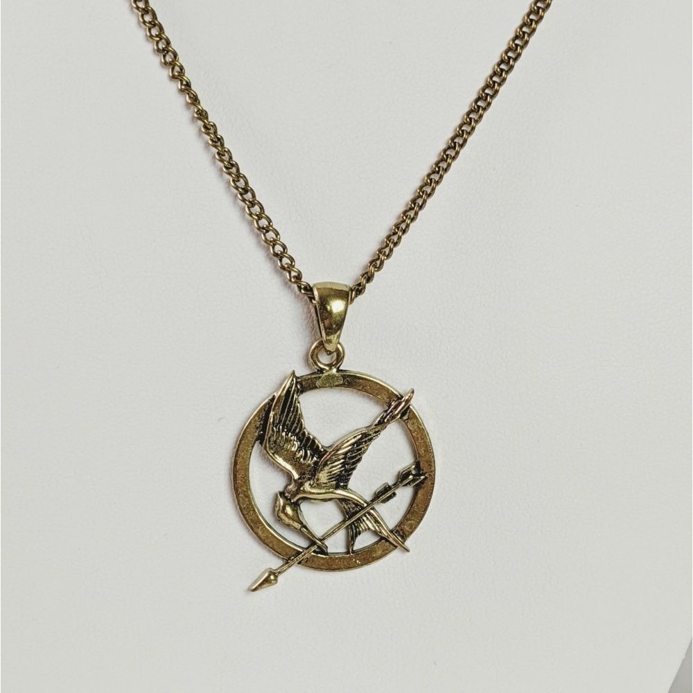 Mocking Jay Hunger Games Gold Pendant Necklace